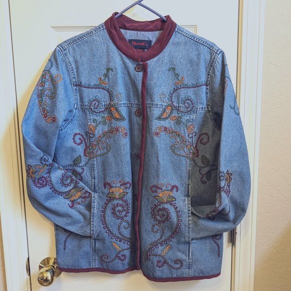 Vintage Denim & Co Embroidered Paisley Jean Jacket Medium - Picture 2 of 10